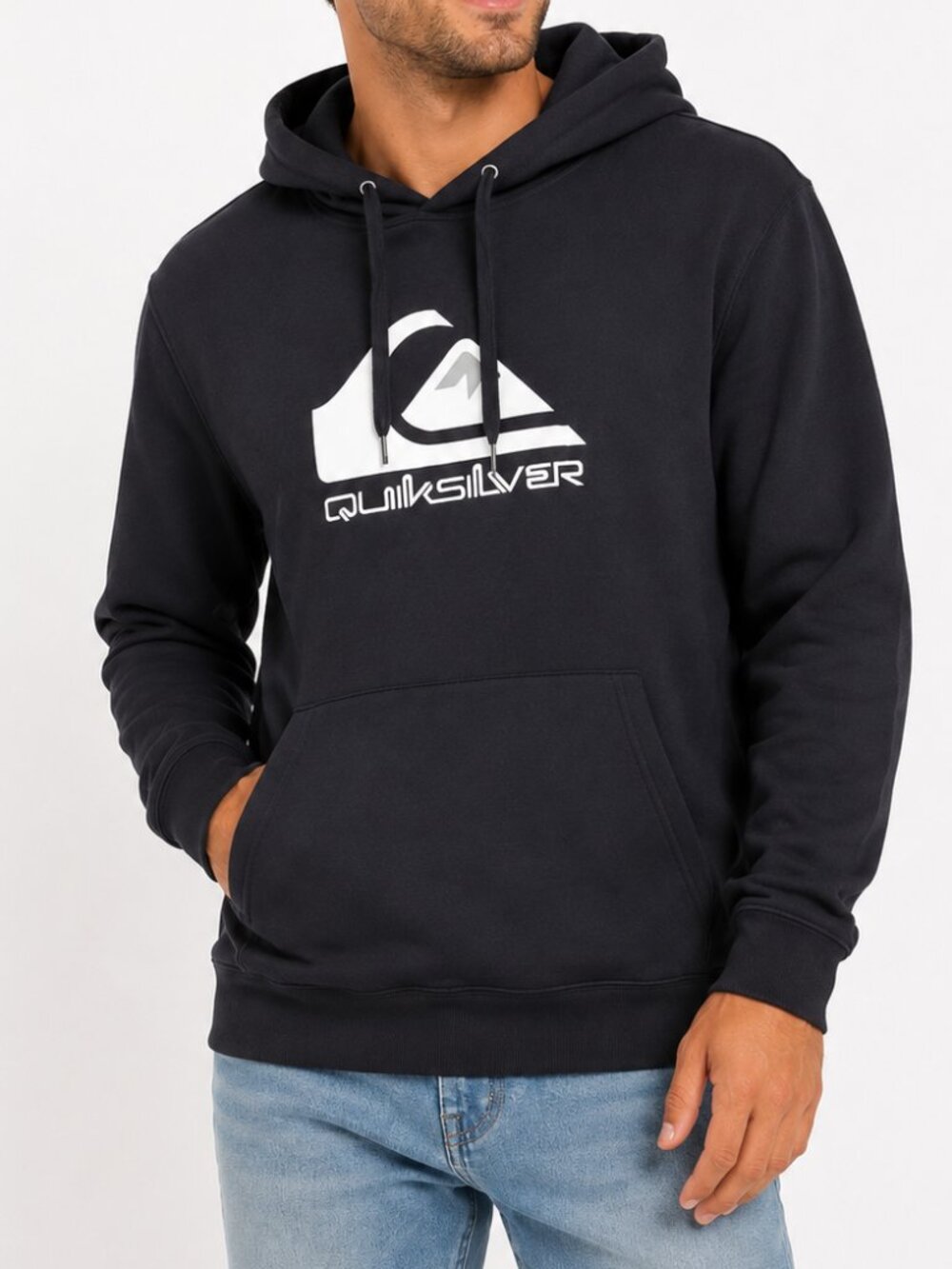 QUIKSILVER Logo Sweatshirt Hoodie Black Pockets Men Size M